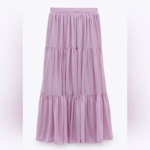 Zara Tulle Lilac Lavender Tiered Maxi Skirt - Large
